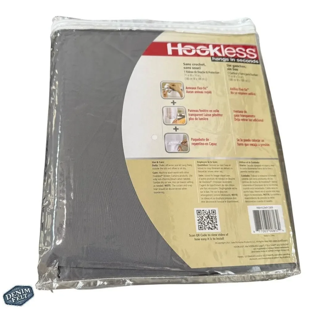 Hookless Waffle 71 in. W x 74 in. L Polyester Shower Curtain in Frost Grey | NEW